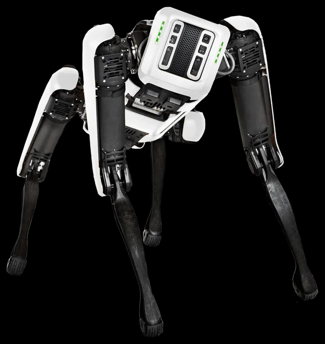 Spot als vierbeiniger Roboter in einer freigestellten Produktansicht.