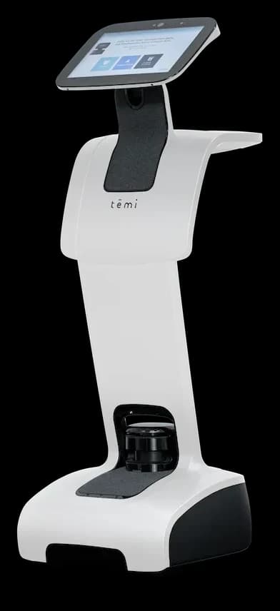 temi als mobiler Serviceroboter mit Display in einer Produktansicht.