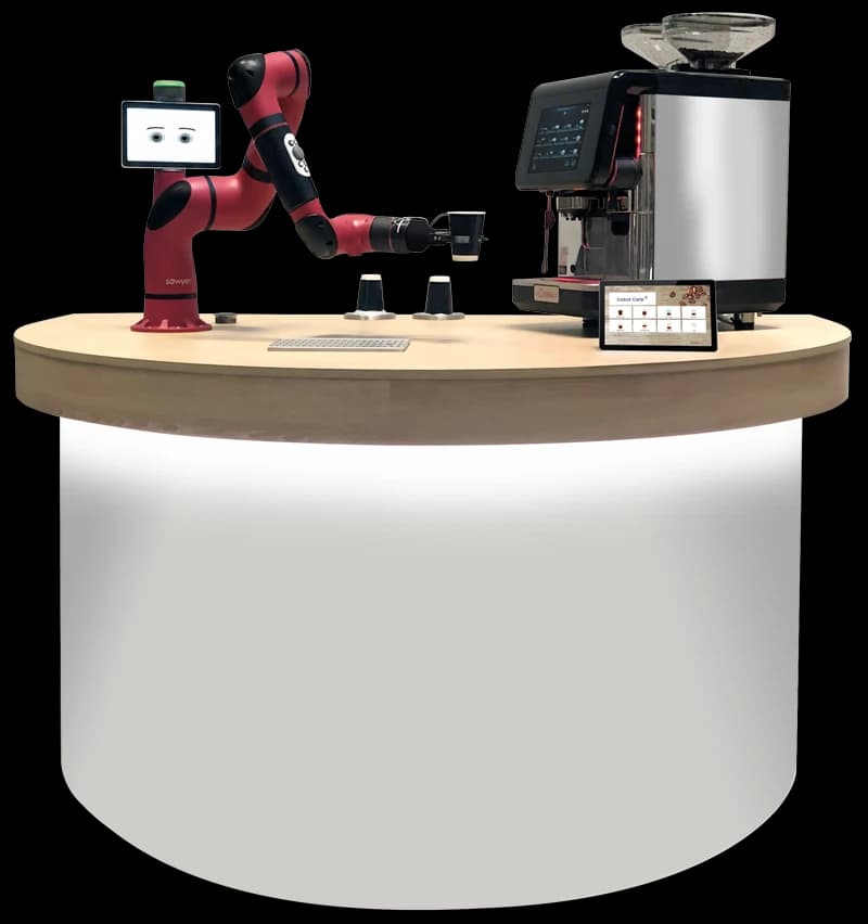 Coffee Bot als stationäre Kaffeestation mit Roboterarm.